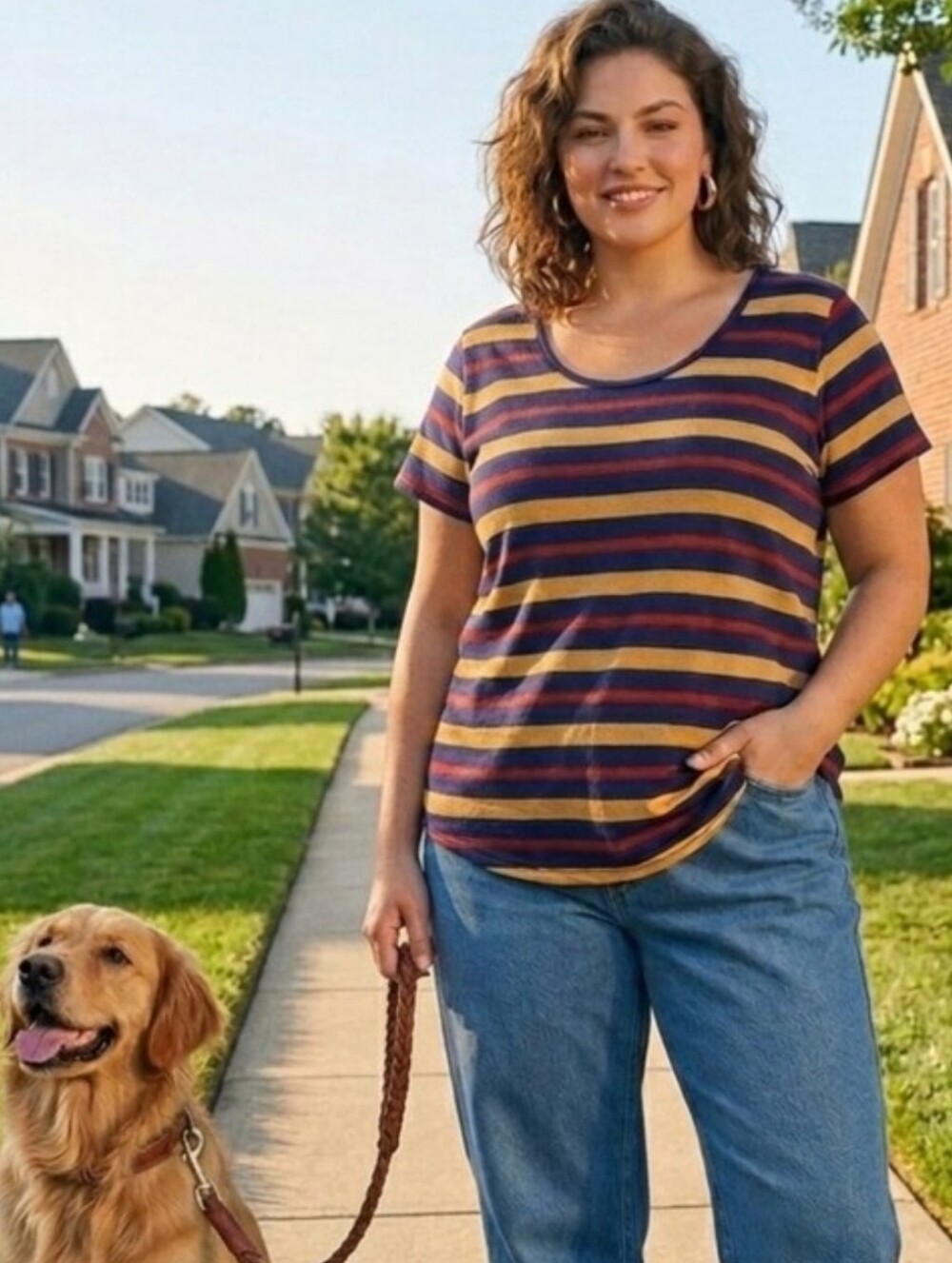 LuLaRoe 2XL Classic T Red, Navy Blue, Gold Striped Top